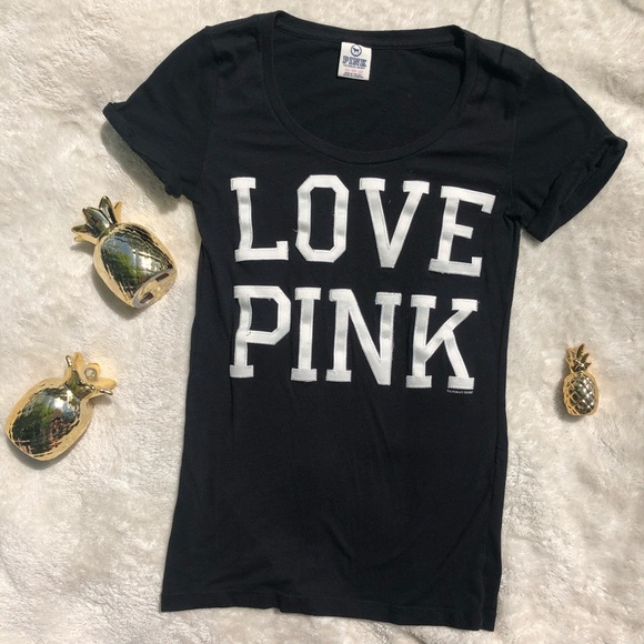 PINK Victoria's Secret Tops - Victoria's secret Pink love pink tee rolled sleeve